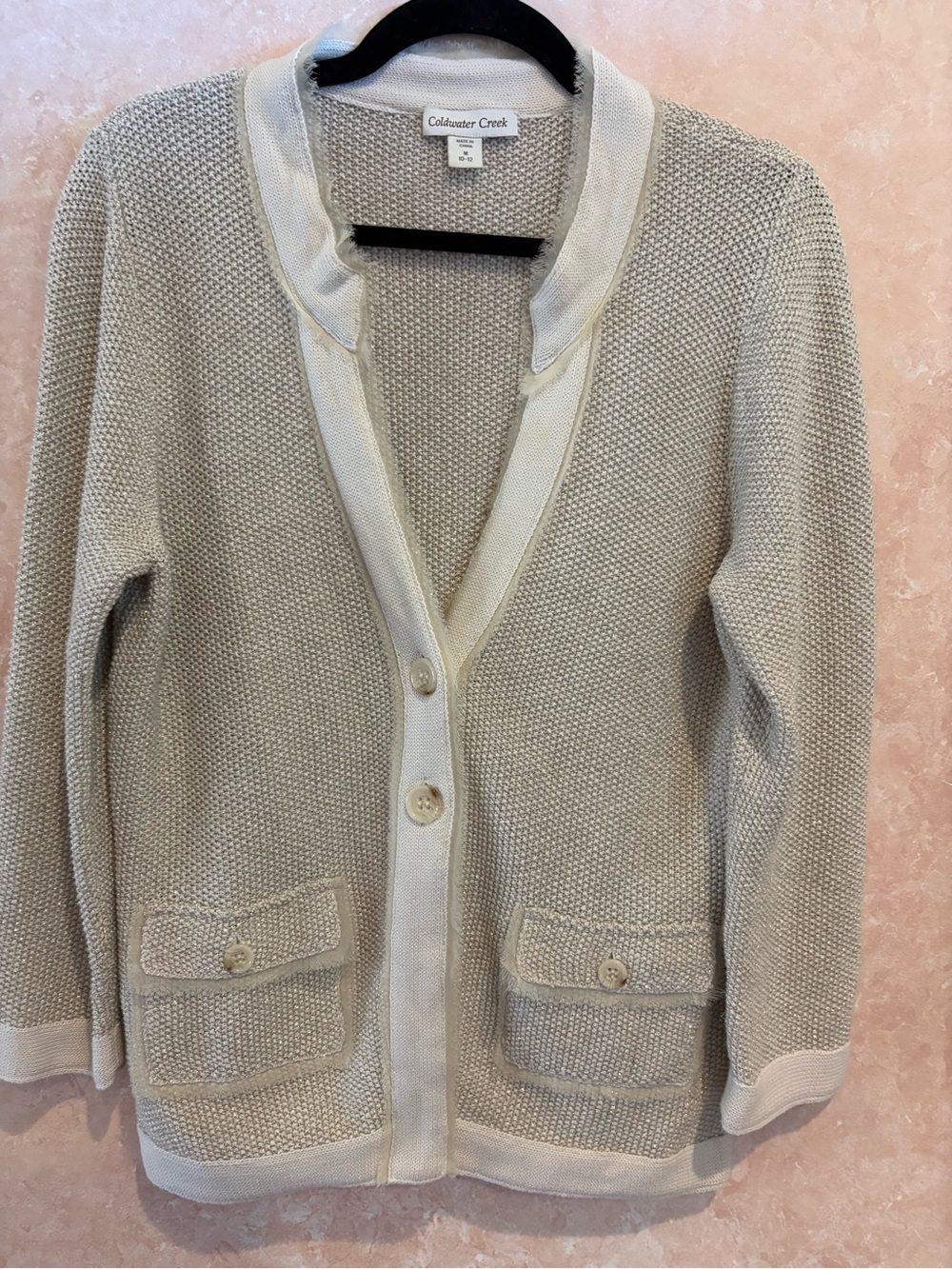 Coldwater Creek Cream Knit Button-Front Cardigan